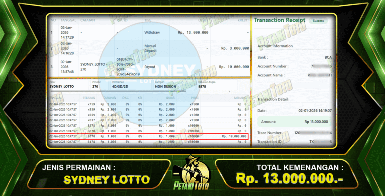 JACKPOT Rp13 JUTA PETANITOTO